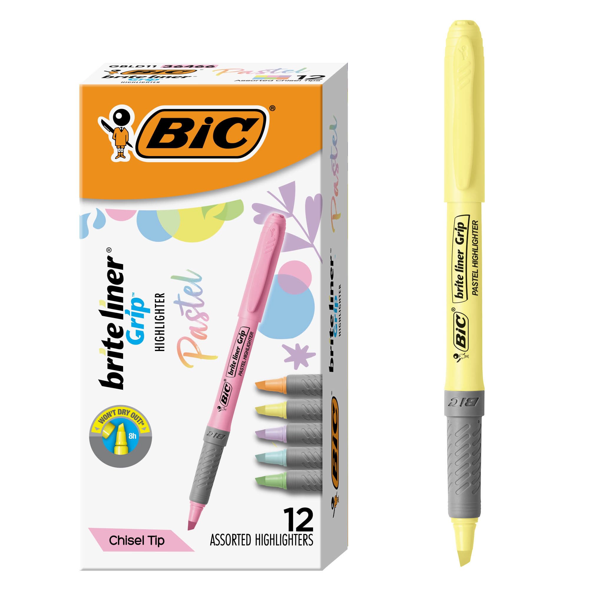 BIC Brite Liner Grip Pastel Highlighter Set